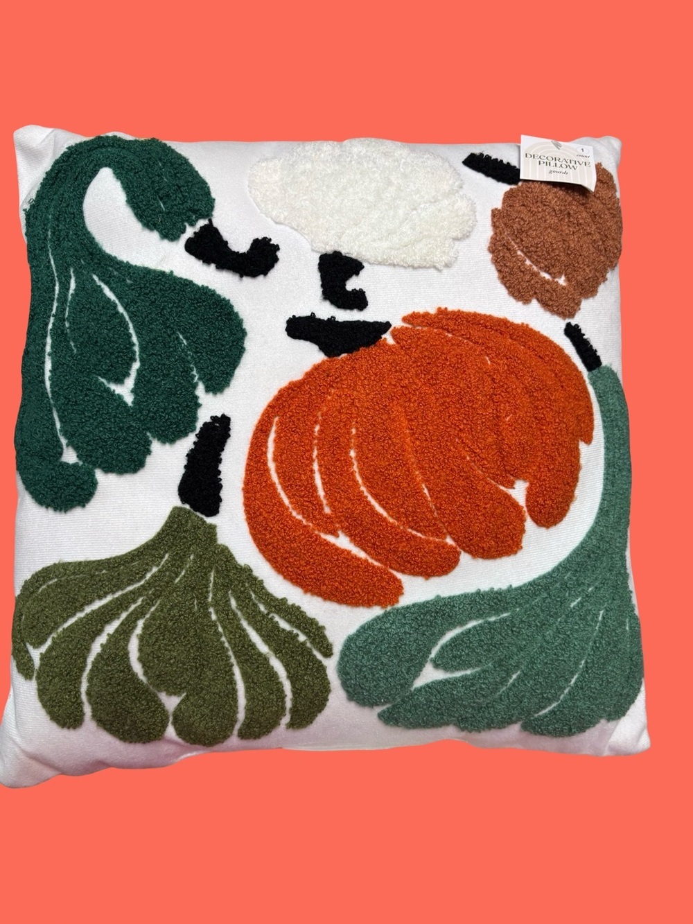 Decorative Harvest Pumpkin Accent Pillow - White & Orange and Green